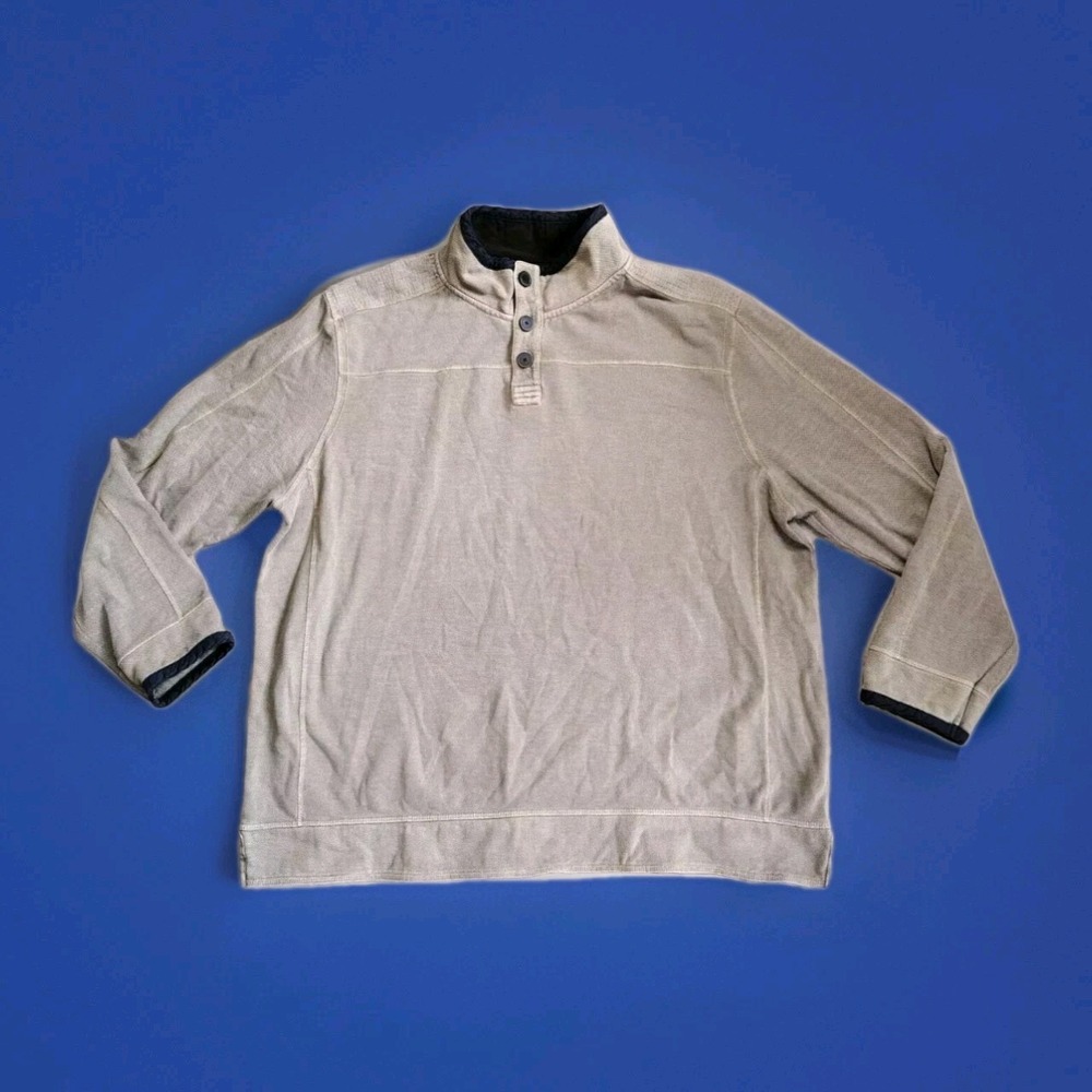 CARBON 2 COBALT Sweater Mens XXL Henley Pullover Mock Neck Dark Beige Buttons